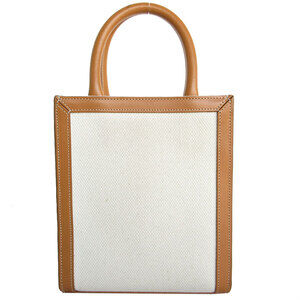 Celine Cabas Brown Leather Vertical Shoulder Canvas Natural Bag